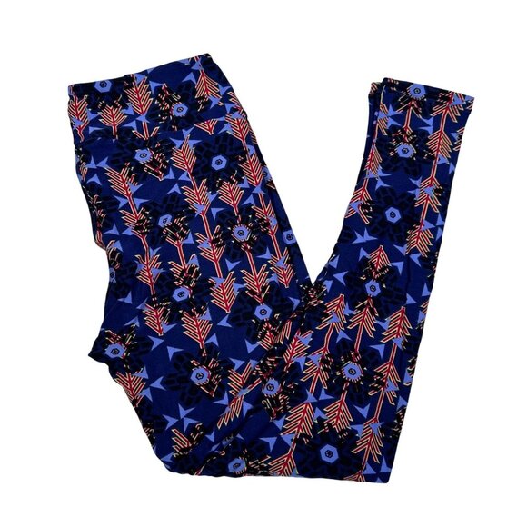 LuLaRoe Blue Red Black Yellow Tribal Arrows Southwestern Leggings Tall Curvy TC - Picture 1 of 6